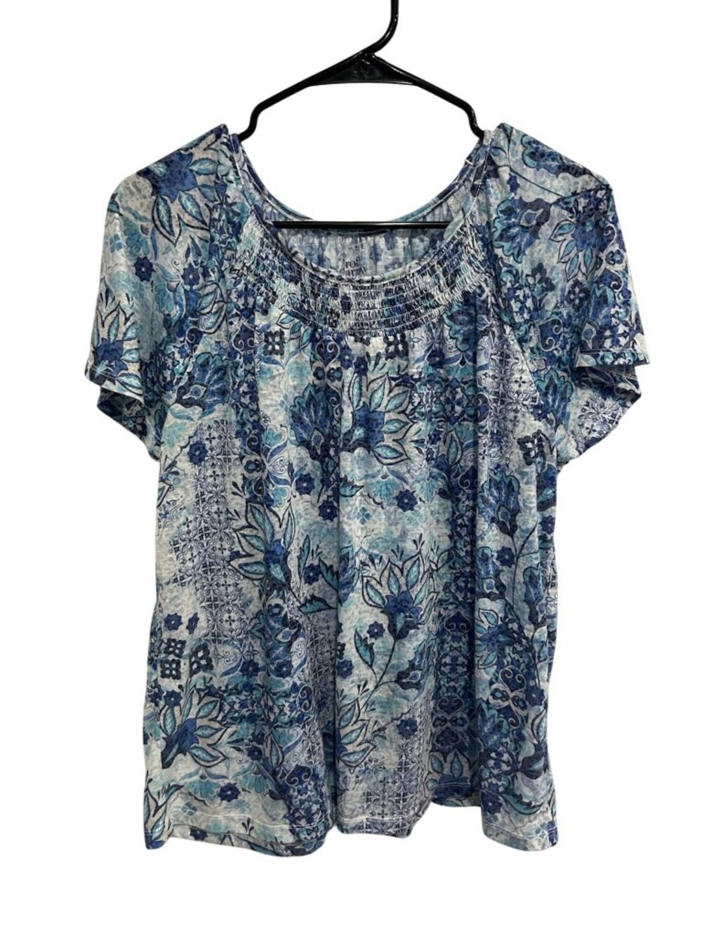 Croft & Barrow XL Blue Floral Print Short Sleeve Top Cottagecore Pastoral